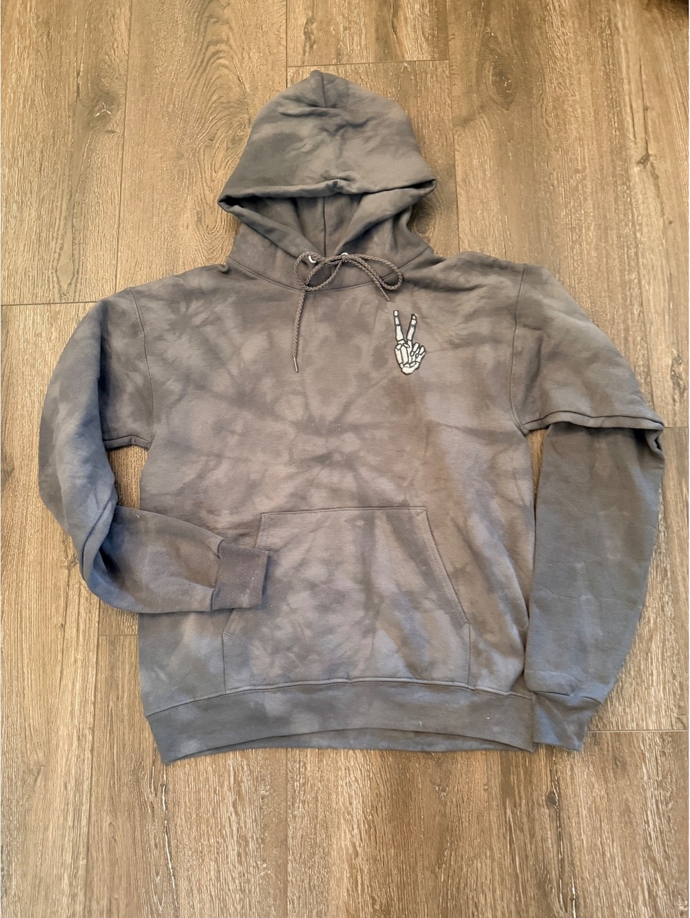 Custom Gray Tie Dye Skeleton Peace Sign Hoodie Small Lightweight NWOT